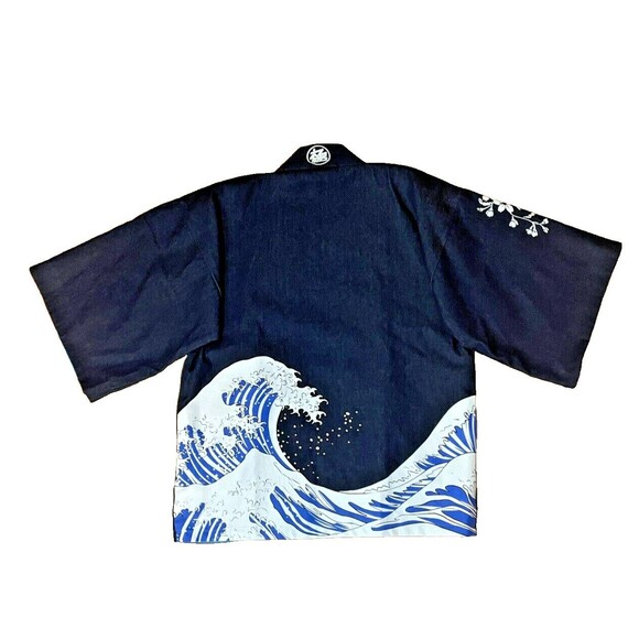 Navy Blue Kimono Jacket with Wave Design - Picture 3 of 12